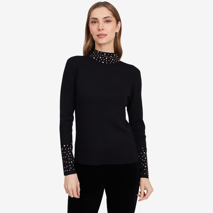 Image 103200_BLK.jpg, Product 103-200 / Price $29.33, Isaac Mizrahi Mock Neck Stud Sweater from Isaac Mizrahi New York on TSC.ca's Fashion department