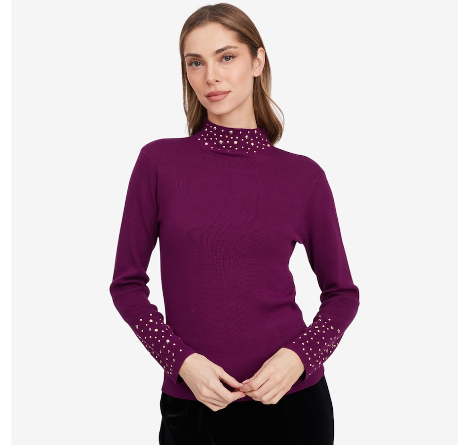 Image 103200_PLM.jpg, Product 103-200 / Price $79.99, Isaac Mizrahi Mock Neck Stud Sweater from Isaac Mizrahi New York on TSC.ca's Fashion department