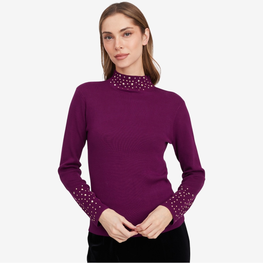 Image 103200_PLM.jpg, Product 103-200 / Price $29.33, Isaac Mizrahi Mock Neck Stud Sweater from Isaac Mizrahi New York on TSC.ca's Fashion department