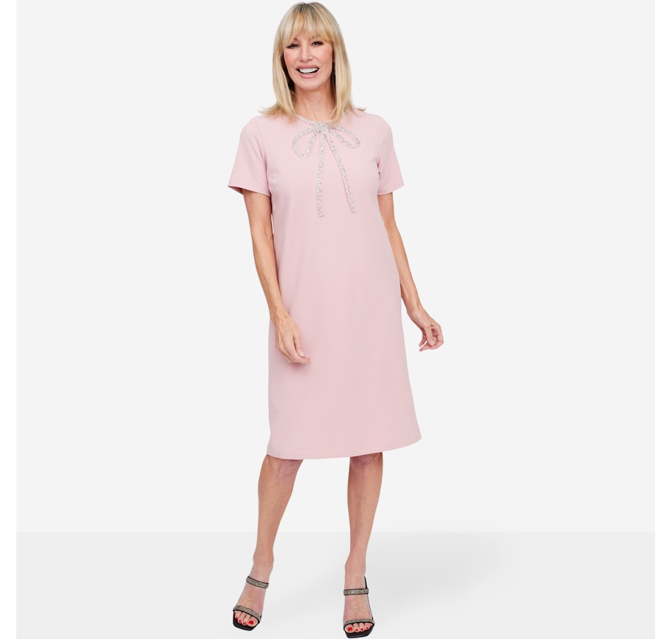 Image 103222_PNK.jpg, Product 103-222 / Price $195.00, Brian Bailey Shift Dress with Crystal Bow Detail and Belt from Brian Bailey on TSC.ca's Fashion department