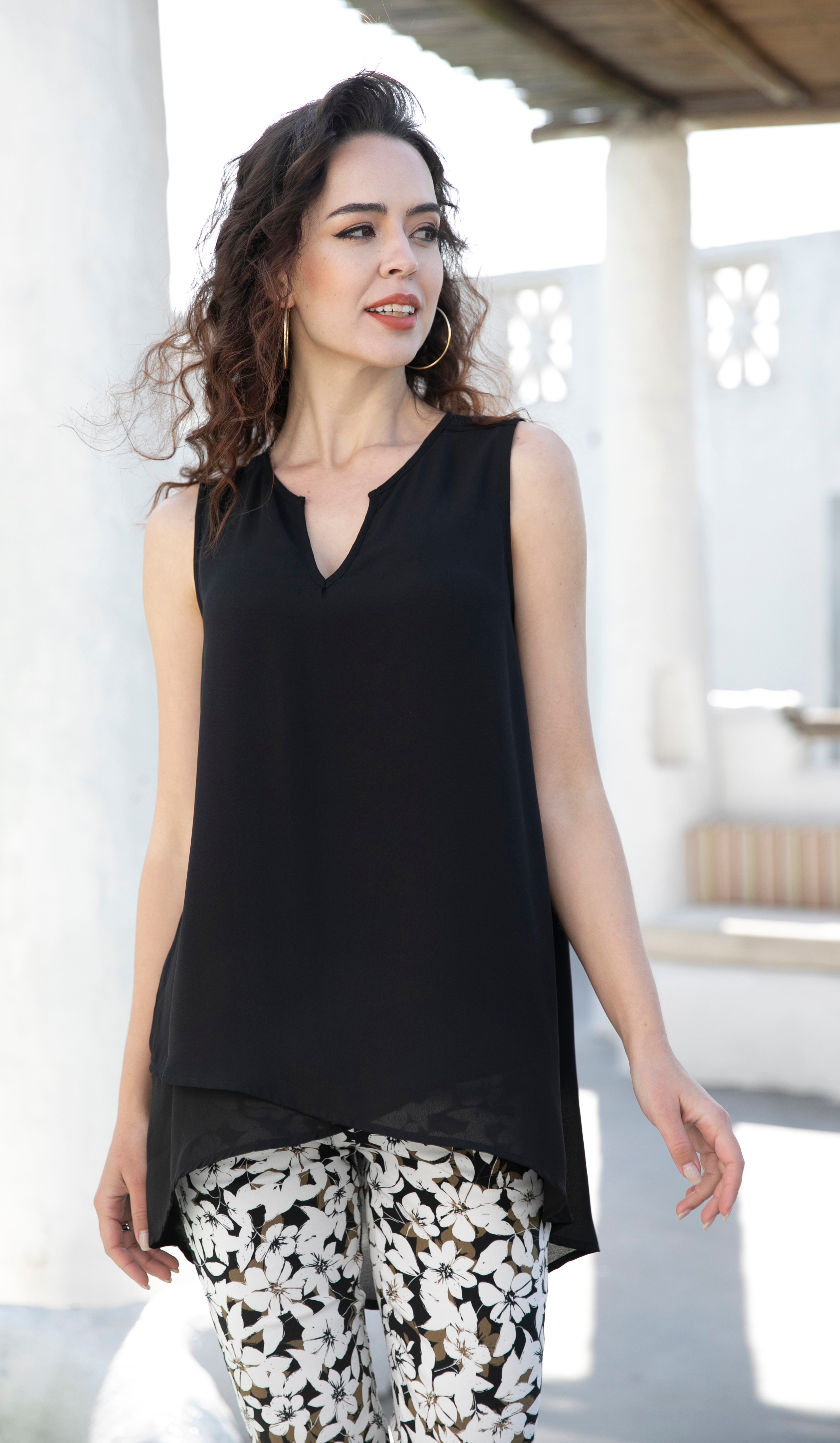 Orange Fashion Village High Low Criss Cross Chiffon Tank Top - TSC.ca