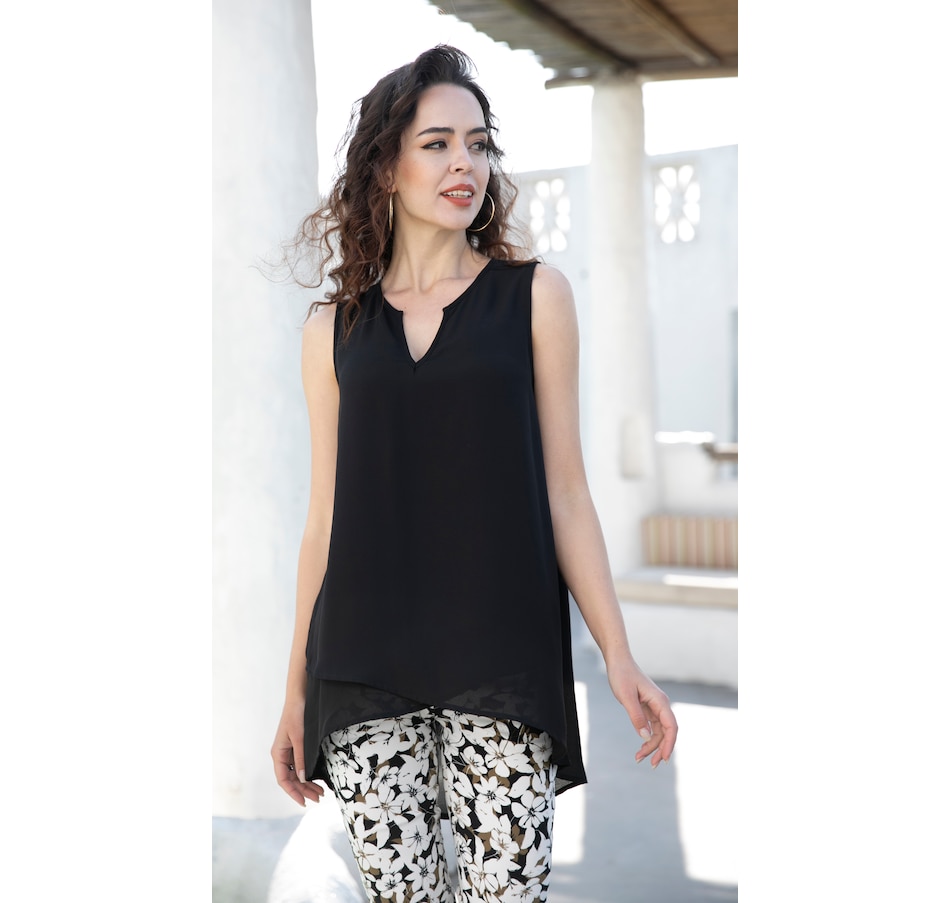 Image 103247_BLK.jpg, Product 103-247 / Price $19.88, Orange Fashion Village High Low Criss Cross Chiffon Tank Top from Orange Fashion Village on TSC.ca's Fashion department