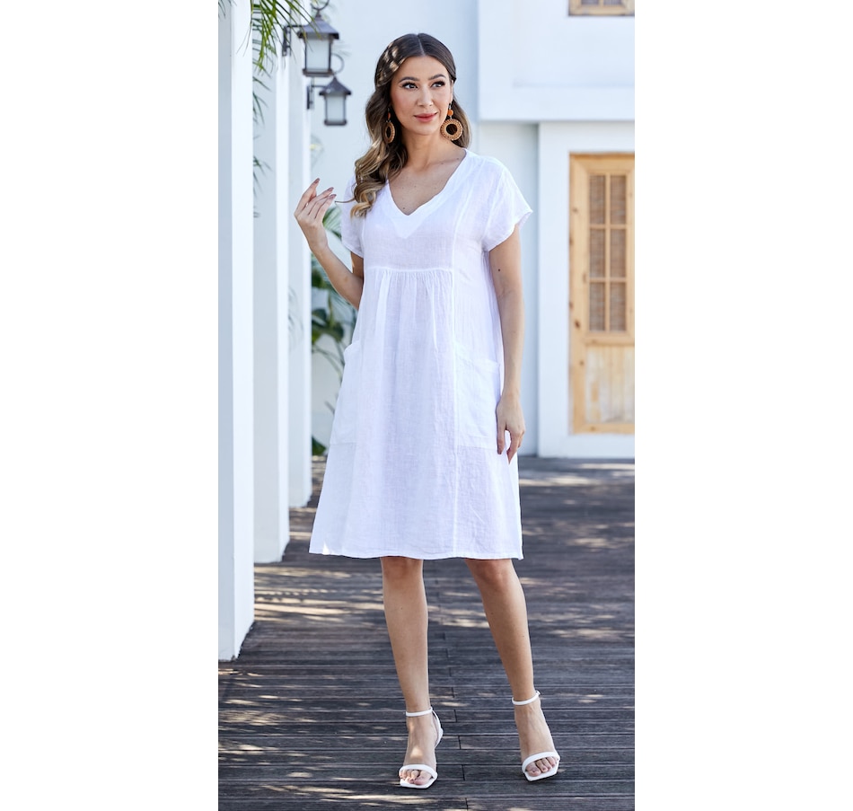 Image 103254_ALTMORE1.jpg, Product 103-254 / Price $49.88, Orange Fashion Village Lily Sleek V-Neck Dress with Pleat Detail from Orange Fashion Village on TSC.ca's Fashion department