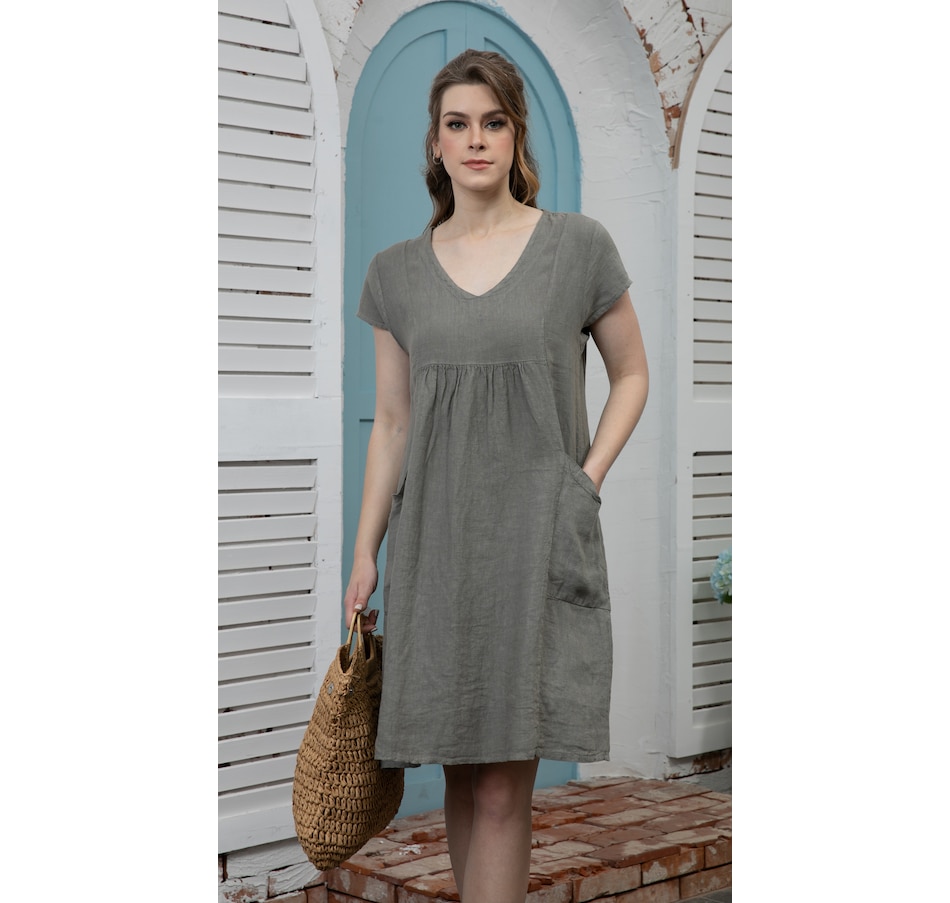 Image 103254_FANGO.jpg, Product 103-254 / Price $49.88, Orange Fashion Village Lily Sleek V-Neck Dress with Pleat Detail from Orange Fashion Village on TSC.ca's Fashion department