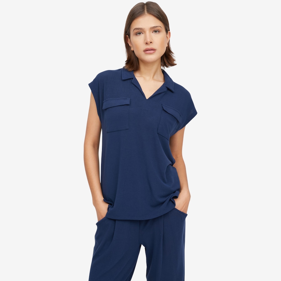 Image 103271_DSBLU.jpg, Product 103-271 / Price $24.88, Cuddl Duds Modern Jersey Knit Collared Tee from Cuddl Duds on TSC.ca's Fashion department