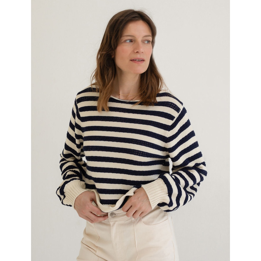 Image 103286_NVY.jpg, Product 103-286 / Price $49.33, Mus & Bombon Pantelleria Striped Open Knit Sweater from Mus & Bombon on TSC.ca's Fashion department