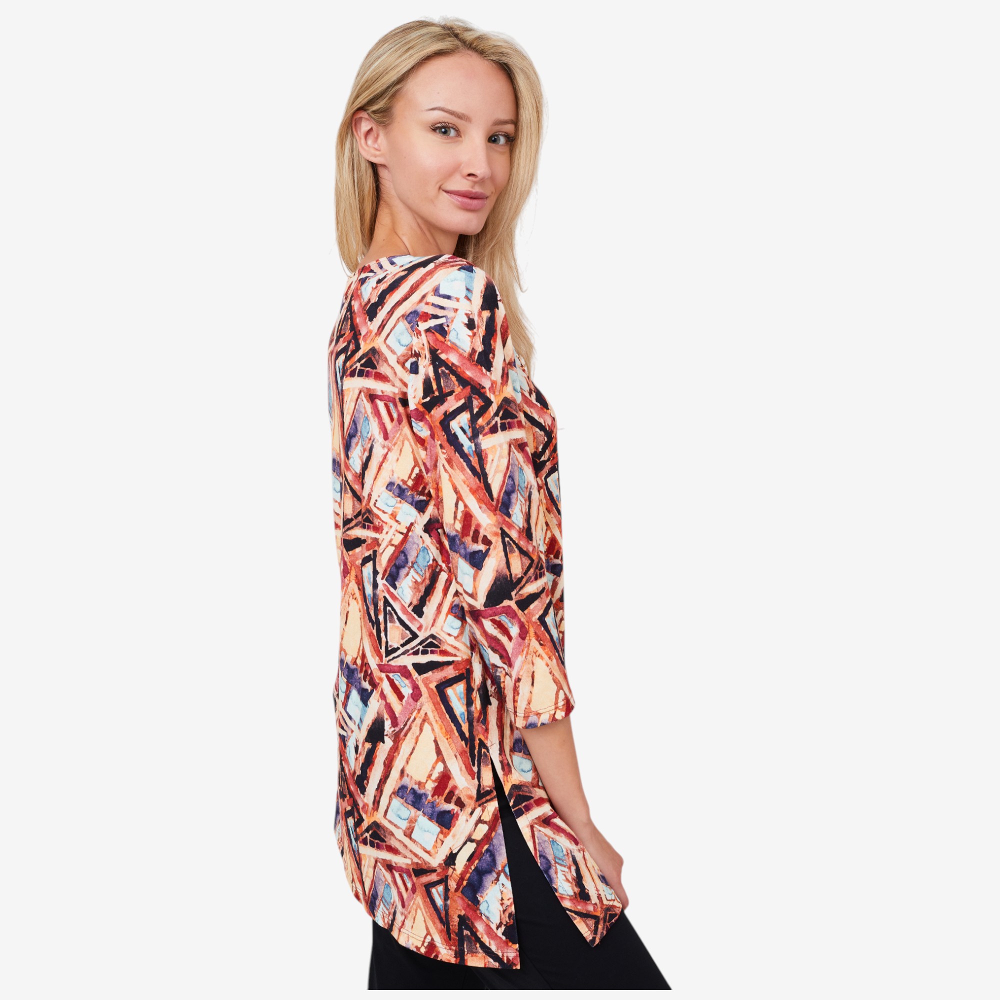 Mr. Max 3/4 Sleeve Asymmetric Top With Side Slit - TSC.ca