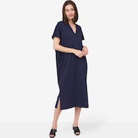N Natori Breeze Cotton Knit V-Neck Caftan