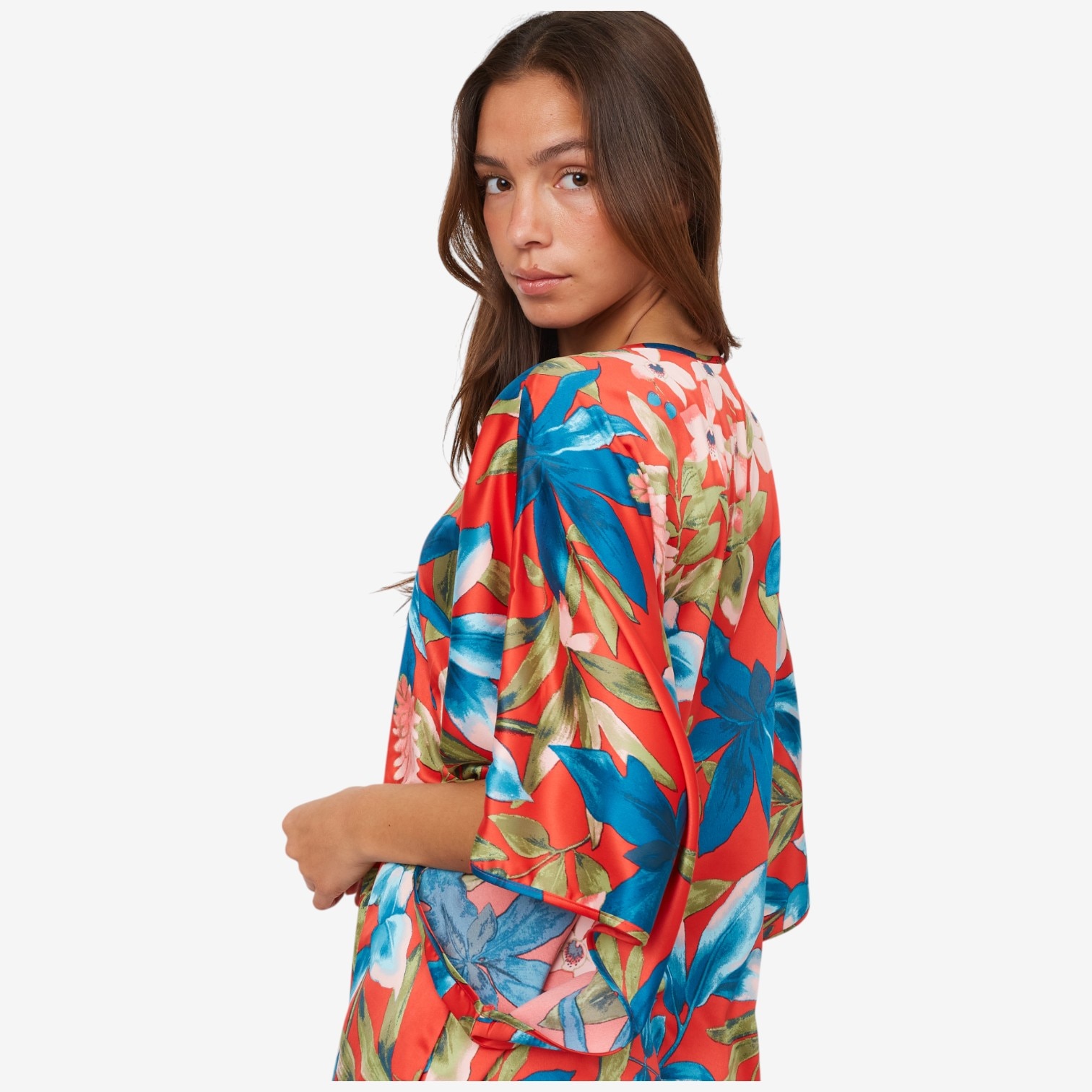 N Natori Tropical Breeze Stretch Silky Satin Kimono Caftan - TSC.ca