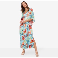 N Natori Tropical Breeze Stretch Silky Satin Kimono Caftan