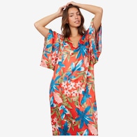 N Natori Tropical Breeze Stretch Silky Satin Kimono Caftan