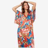 N Natori Tropical Breeze Stretch Silky Satin Kimono Caftan