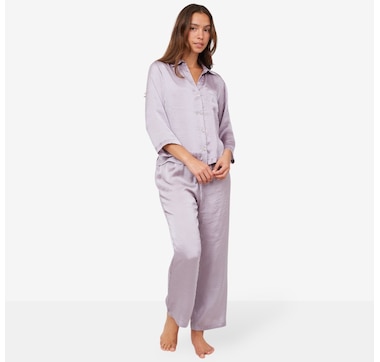 Product 103-332 / Price $160.00 , Natori Edit Ashley Washed Satin Icon Notch PJ Set