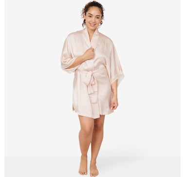 Product 103-333 / Price $140.00 , Natori Edit Ashley Washed Satin Icon Robe with Lace
