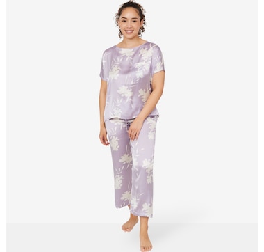 Product 103-337 / Price $150.00 , Natori Edit Lily Printed Satin Icon Short Sleeve PJ Set