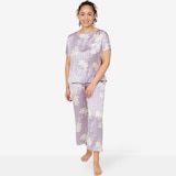 Natori Edit Lily Printed Satin Icon Short Sleeve PJ Set