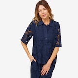 by Stacy London Short Sleeve Button Front Lace Camp Shirt