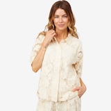 by Stacy London Short Sleeve Button Front Lace Camp Shirt