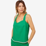 by Stacy London Stretch Cotton Pearl Detail Summer Tank Top