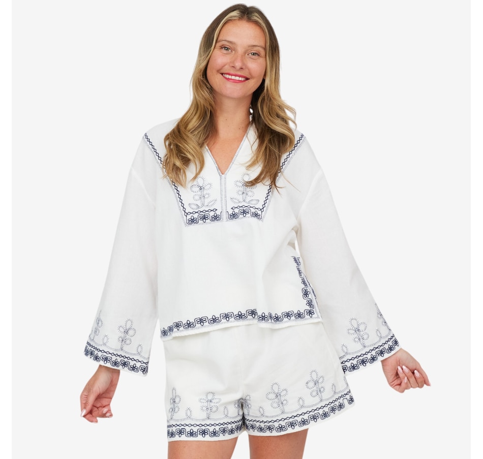 Image 103423_BLW.jpg, Product 103-423 / Price $59.33, Astrid Embroidery Detail Pull-Over Peace Blouse from Astrid on TSC.ca's Fashion department