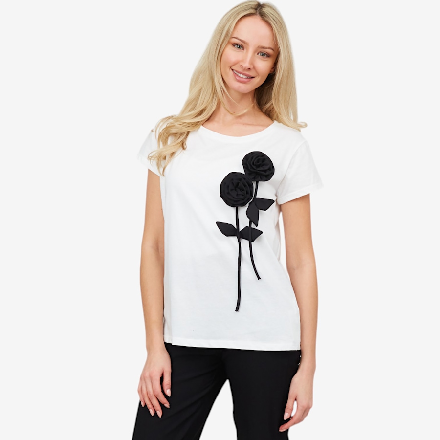 Image 103438_WHT.jpg, Product 103-438 / Price $34.33, Astrid Novel Flower Tee from Astrid on TSC.ca's Fashion department