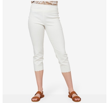 Nina Leonard Scallop Hem Pull-On Straight Leg Crop Pant