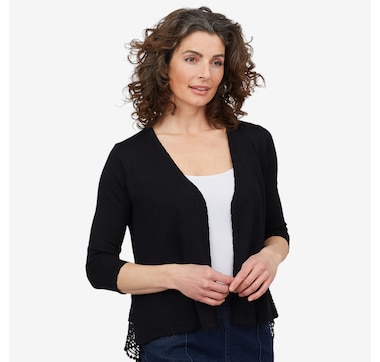 Nina Leonard 3/4 Sleeve Hem Sweater Knit Bolero with Scallop Lace