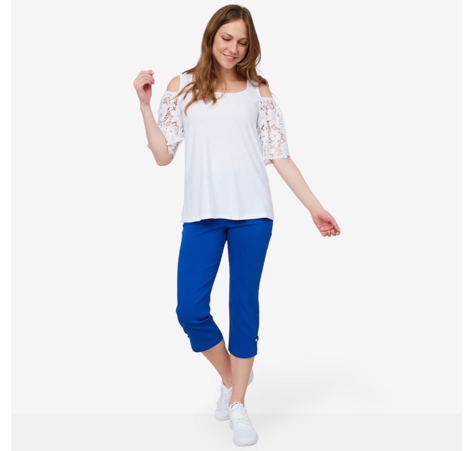 Nina Leonard Crochet Flutter Sleeve Top
