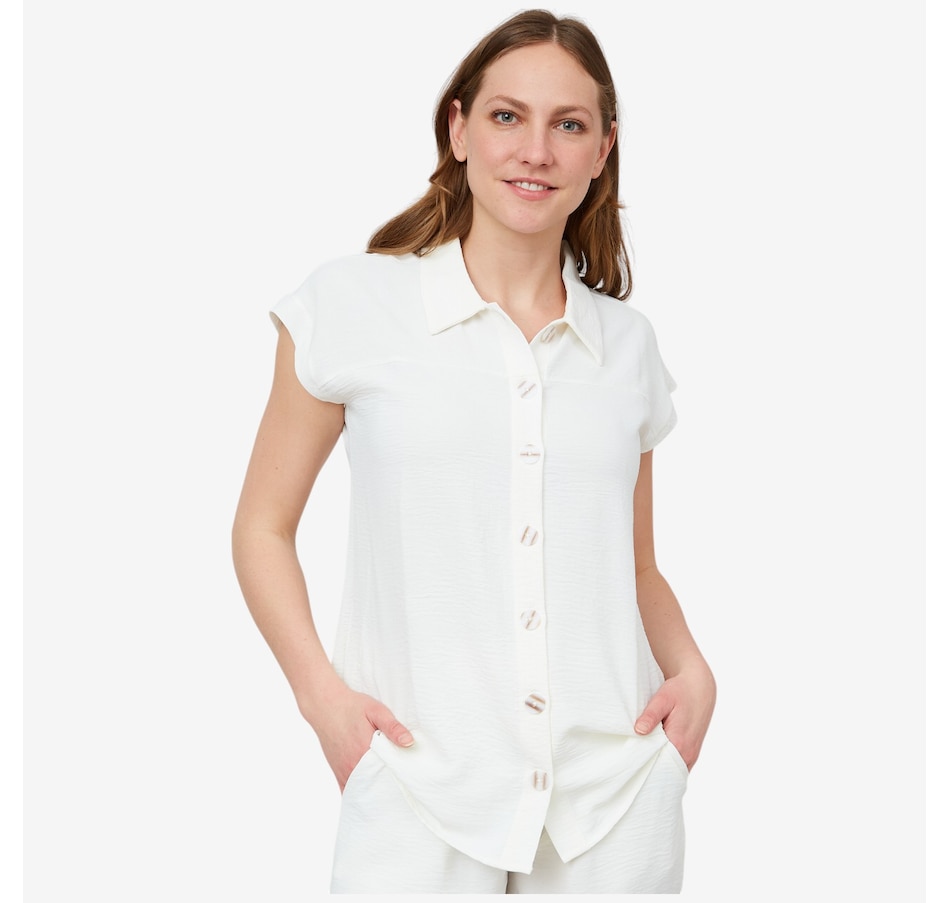 Image 103472_WHT.jpg, Product 103-472 / Price $29.33, Nina Leonard Collared Button Front Textured Wave Shirt from Nina Leonard on TSC.ca's Fashion department