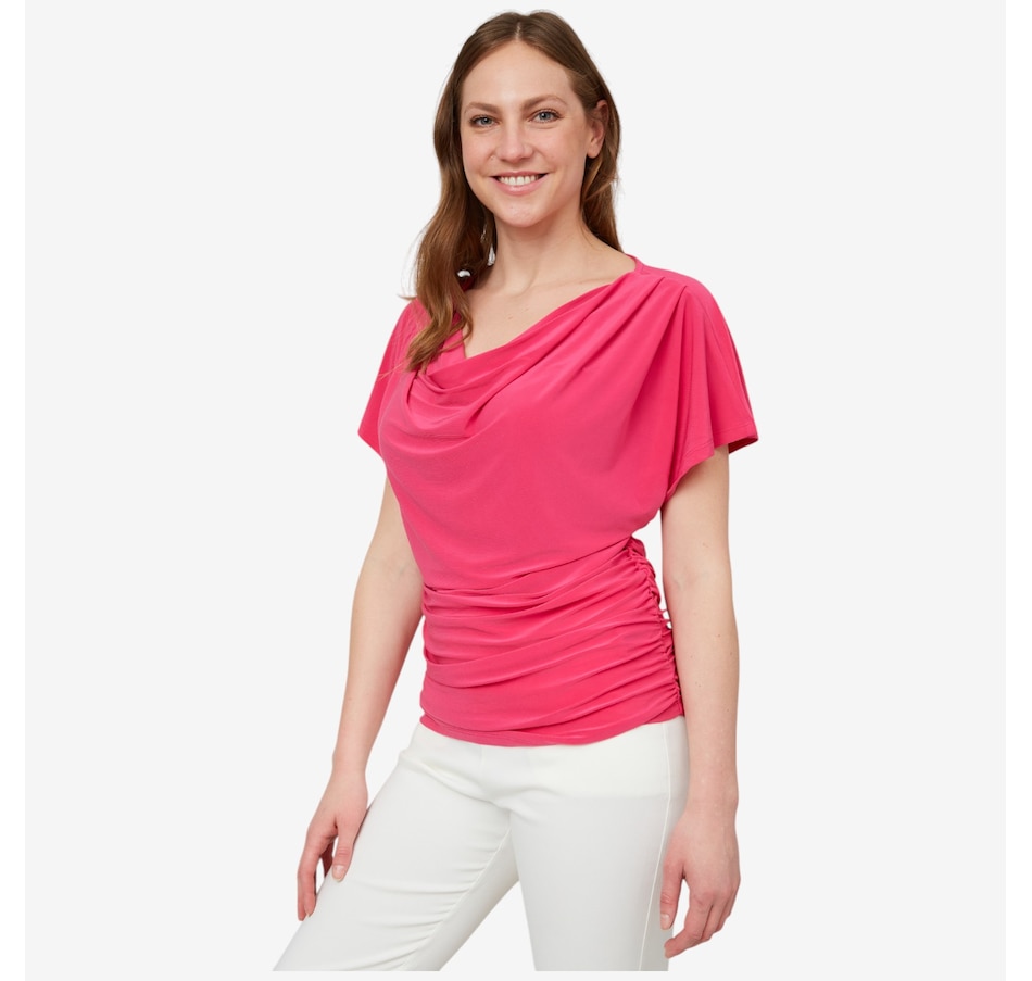 Image 103473_DGFR.jpg, Product 103-473 / Price $19.33, Nina Leonard Draped Neck Dolman Short Sleeve Top from Nina Leonard on TSC.ca's Fashion department