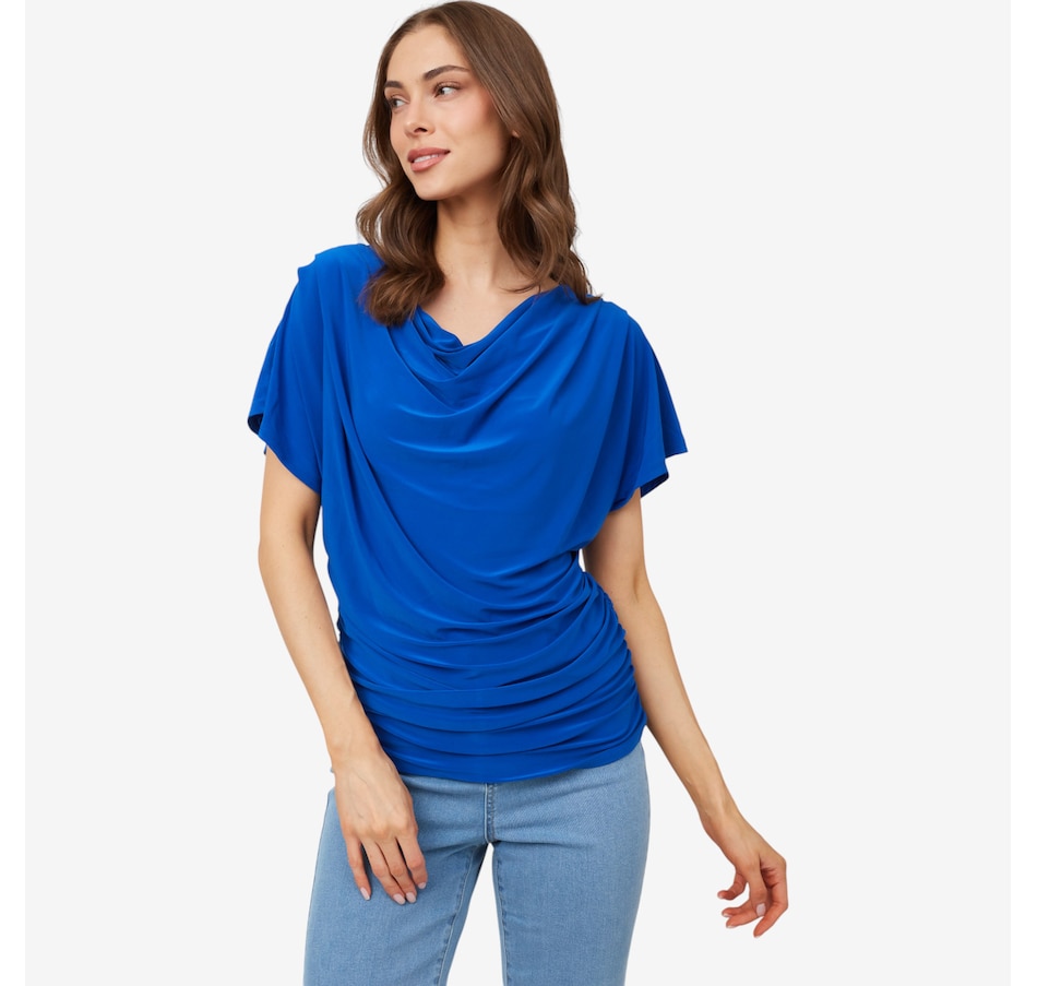 Nina Leonard Draped Neck Dolman Short Sleeve Top
