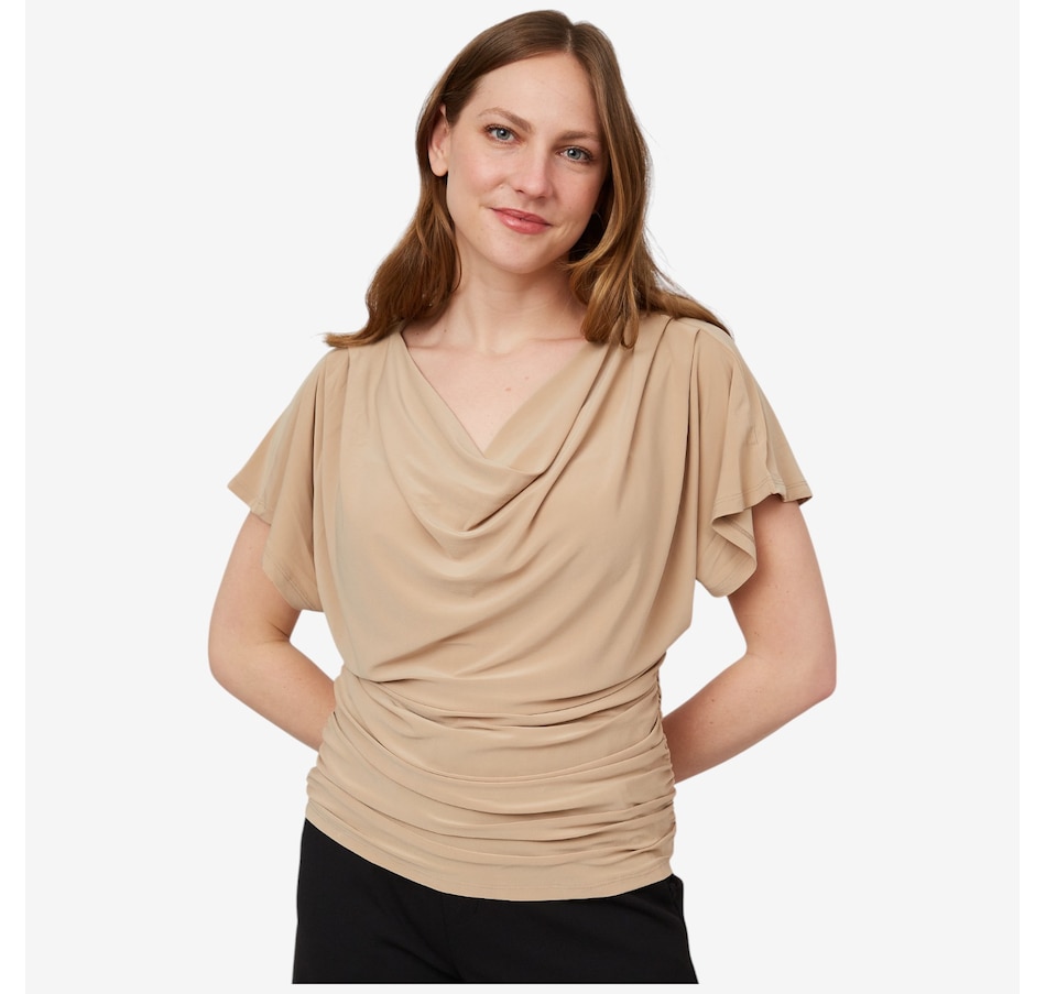 Image 103473_TN.jpg, Product 103-473 / Price $19.33, Nina Leonard Draped Neck Dolman Short Sleeve Top from Nina Leonard on TSC.ca's Fashion department