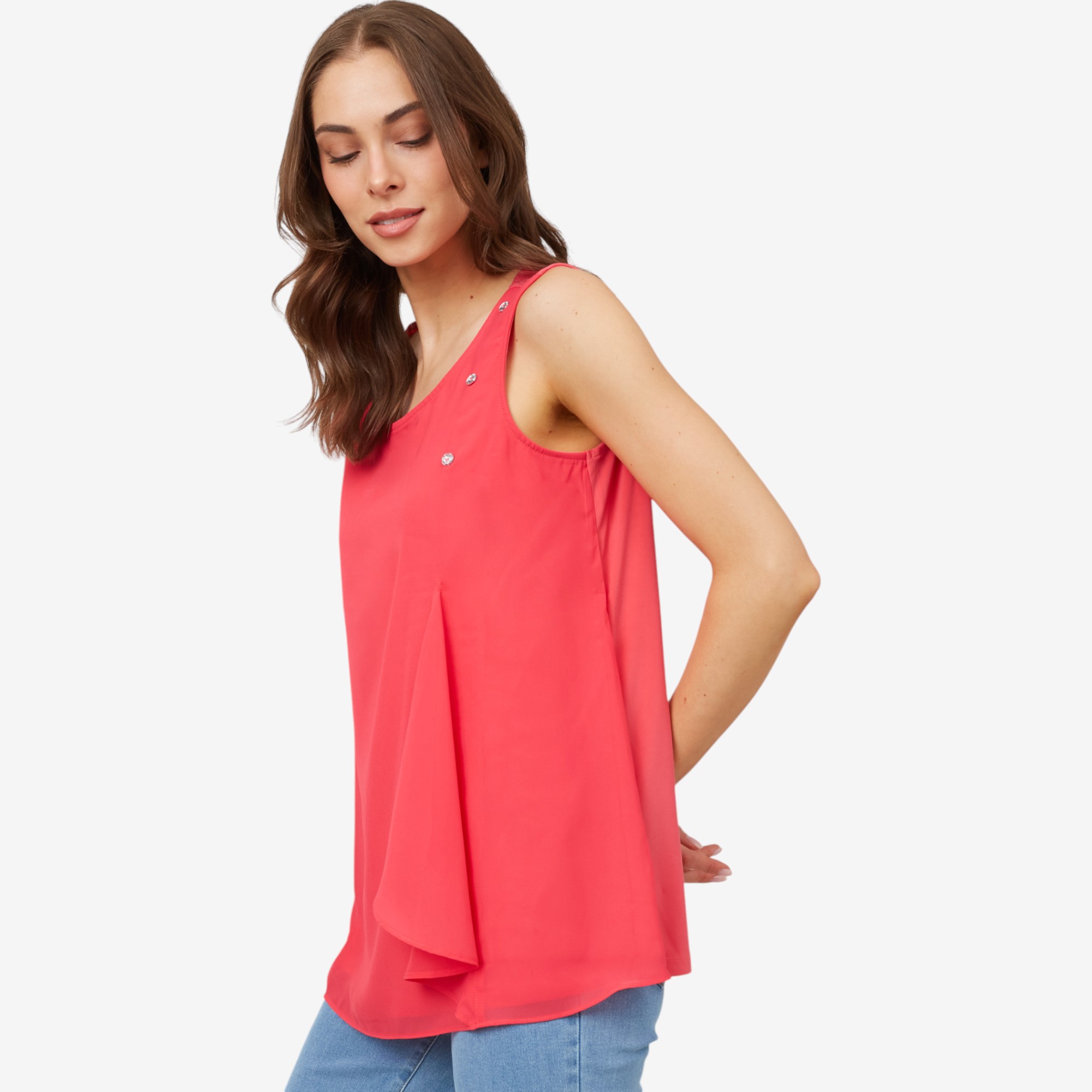 Nina Leonard Round Neck Sleeveless MJ and Chiffon Top - TSC.ca