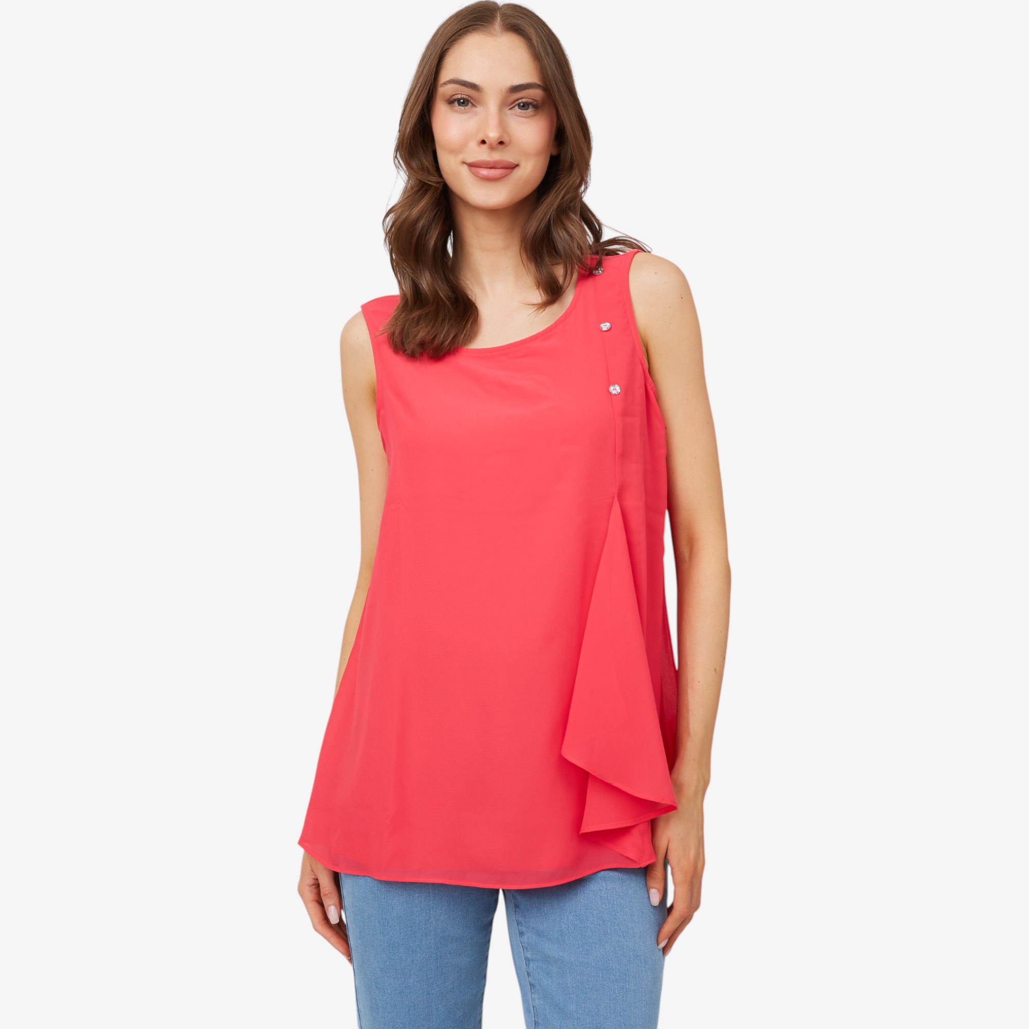 Nina Leonard Round Neck Sleeveless MJ and Chiffon Top - TSC.ca