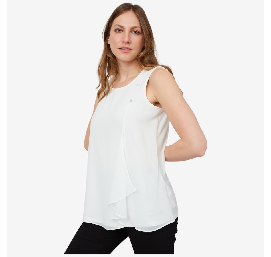 Image 103476_IVR.jpg, Product 103-476 / Price $19.33, Nina Leonard Round Neck Sleeveless MJ and Chiffon Top from Nina Leonard on TSC.ca's Fashion department