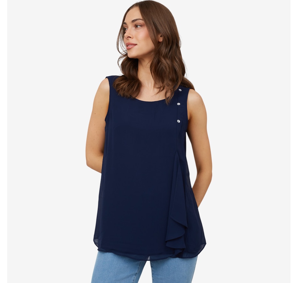 Nina Leonard Round Neck Sleeveless MJ and Chiffon Top
