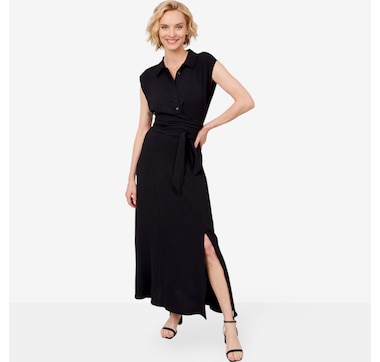 Nina Leonard Collared Maxi Dress with Wrap Waist