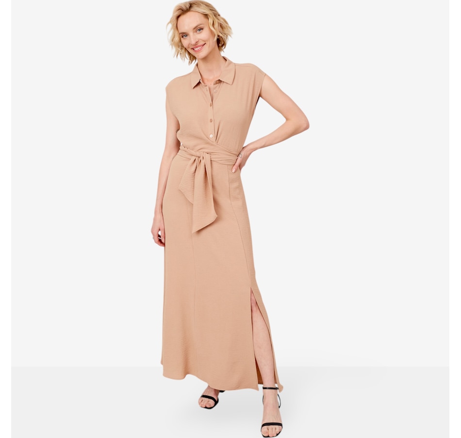 Nina Leonard Collared Maxi Dress with Wrap Waist