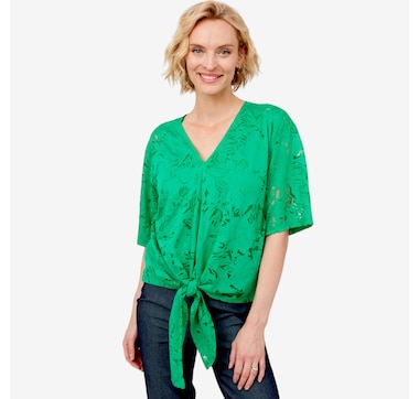Nina Leonard V-Neck 3/4 Sleeve Kimono Tie Front Top