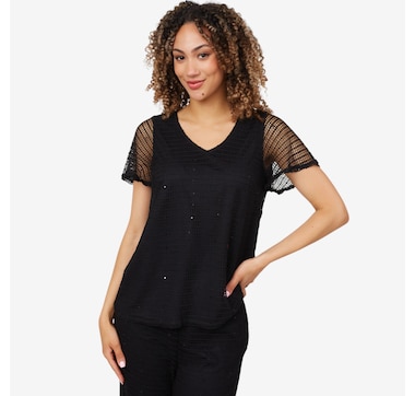Nina Leonard Flutter Sleeve Novelty Knit Top