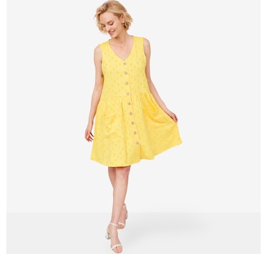 Product 103-508 / Price $59.99 , Nina Leonard V-Neck Button Front Dress with Front Pockets
