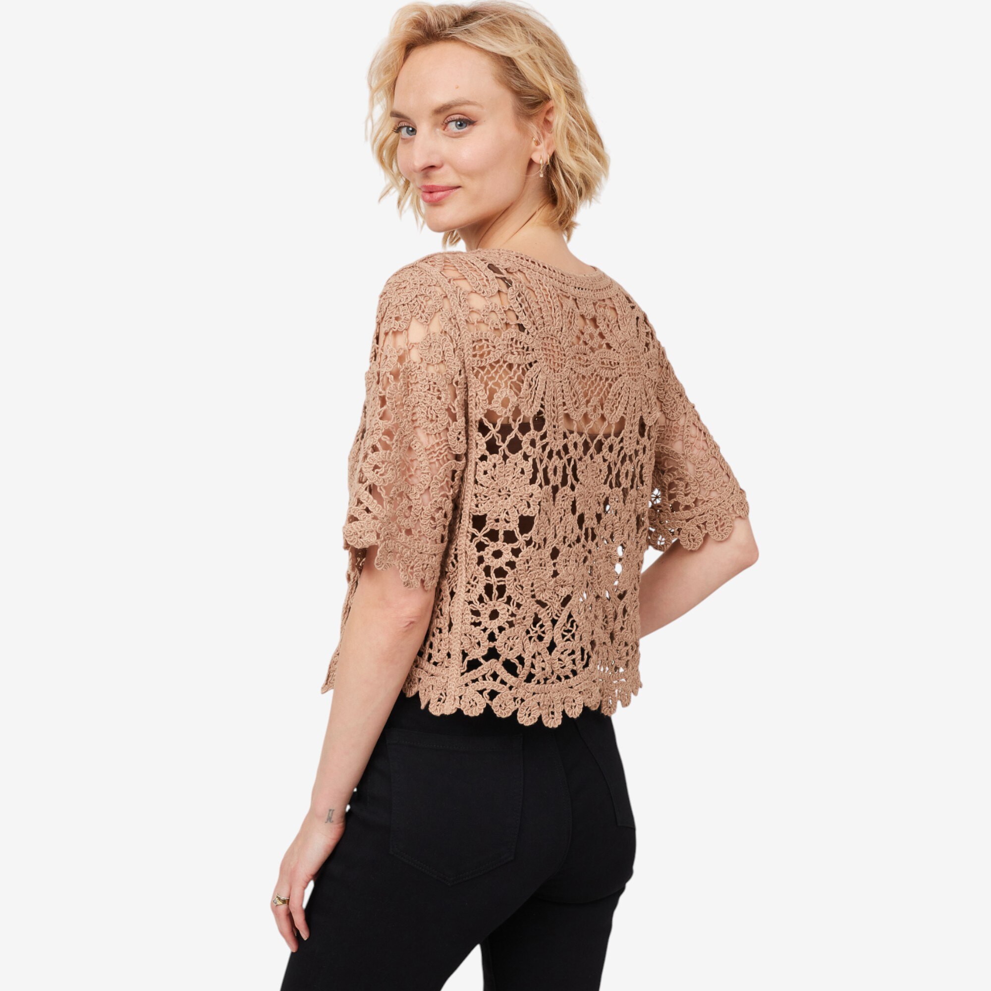 トップス draw darwers Arm Bolero LL WSK1785 Womens Short Sleeve Cropped Bolero Shrug Open