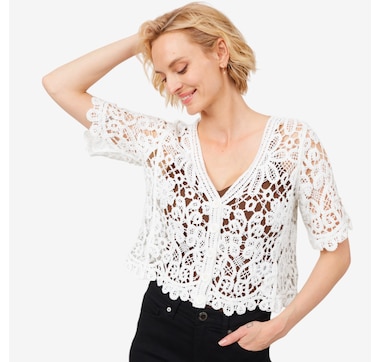 Nina Leonard Elbow Sleeve Crochet Bolero
