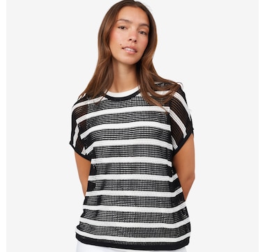 Wynne Style Stripped Mesh Easy Fit Sweater