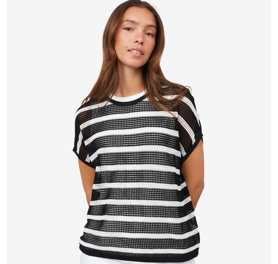 Wynne Style Stripped Mesh Easy Fit Sweater