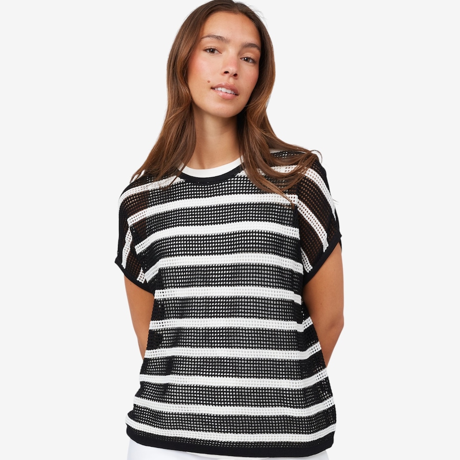 Image 103536_BKCLD.jpg, Product 103-536 / Price $34.33, Wynne Style Stripped Mesh Easy Fit Sweater from Wynnelayers on TSC.ca's Fashion department