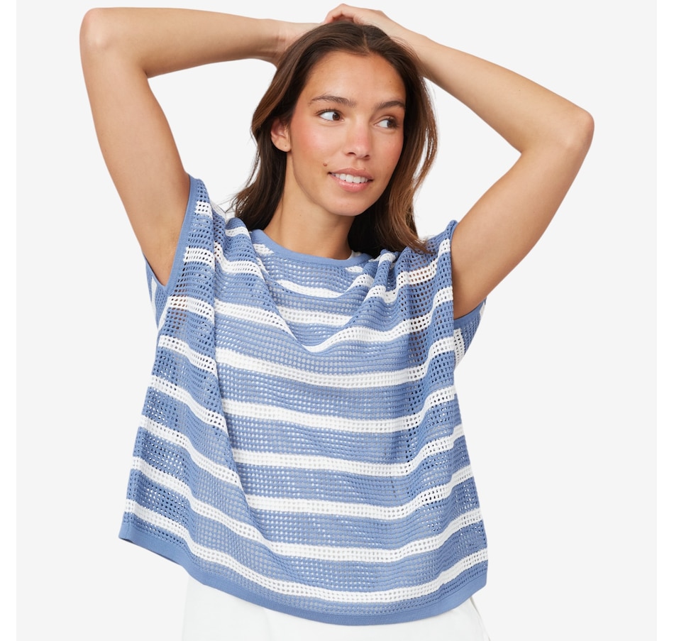 Image 103536_CHACD.jpg, Product 103-536 / Price $34.33, Wynne Style Stripped Mesh Easy Fit Sweater from Wynnelayers on TSC.ca's Fashion department