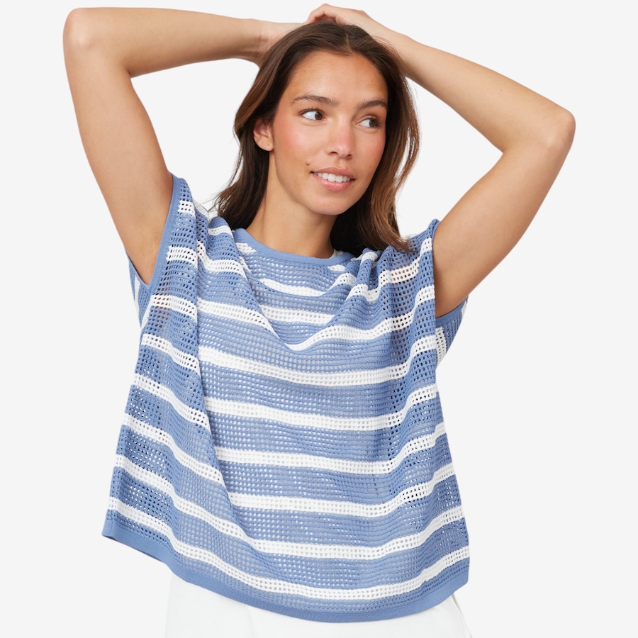 Image 103536_CHACD.jpg, Product 103-536 / Price $34.33, Wynne Style Stripped Mesh Easy Fit Sweater from Wynnelayers on TSC.ca's Fashion department