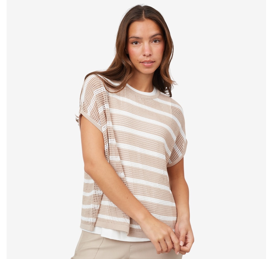 Image 103536_SNDCL.jpg, Product 103-536 / Price $34.33, Wynne Style Stripped Mesh Easy Fit Sweater from Wynnelayers on TSC.ca's Fashion department