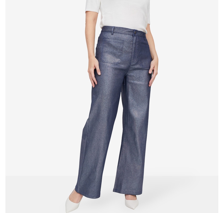 Image 103584_BLU.jpg, Product 103-584 / Price $89.99, Guillaume Metallic Denim Wide Leg Jeans from Guillaume on TSC.ca's Fashion department